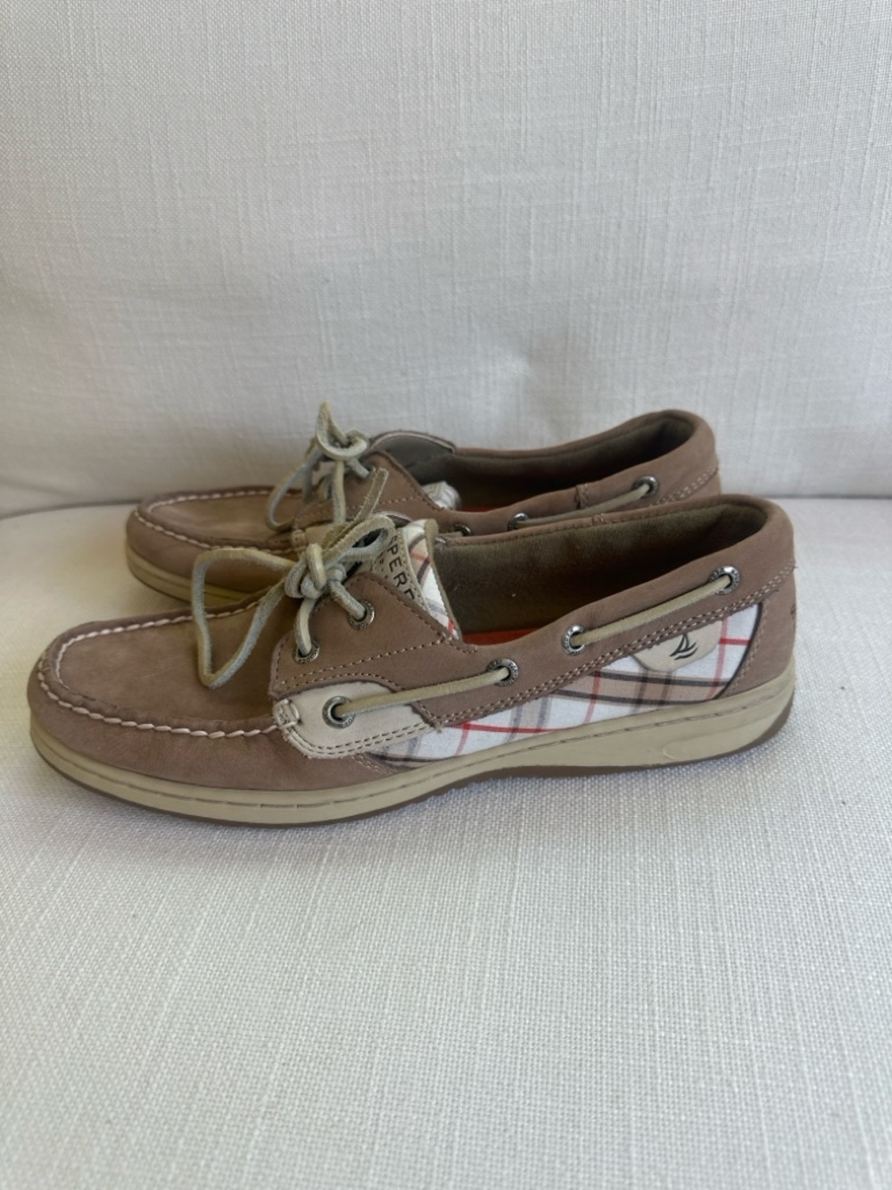 Sperry Top-Sider Women’s Boat Shoes Size 9 Tan Leather Plaid Classic
